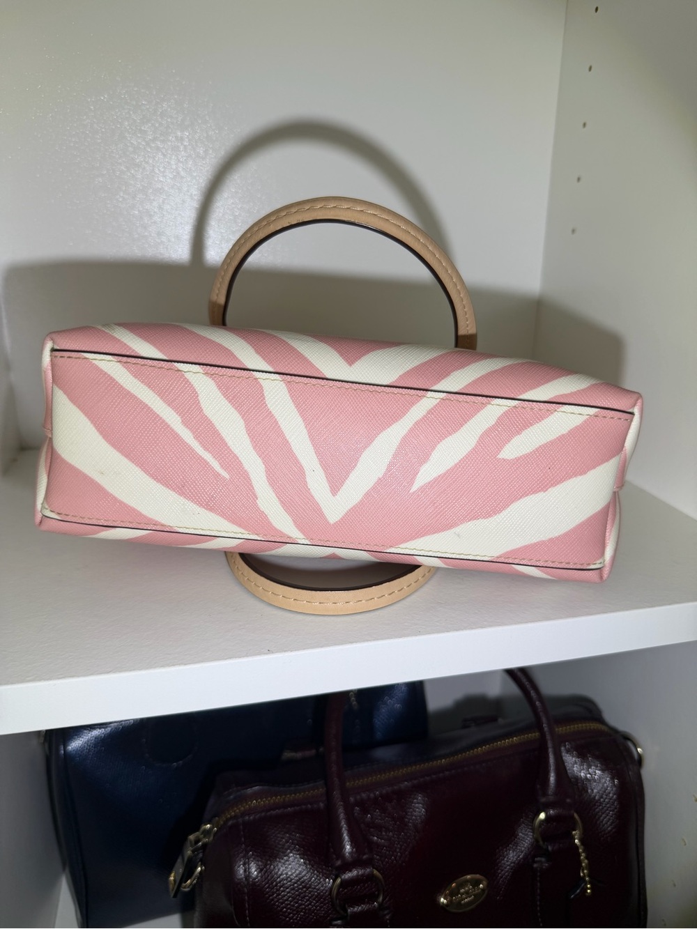 Coach Pink and White Zebra-Print Canvas Mini Tote with Tan Leather Trim - Picture 7 of 7